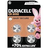 Batterie a moneta al litio da 3 V Duracell CR2032 (confezione da 4) Pila 3V Duracell CR2032 - Fino al 70% di extra durata-Tecnologia Baby Secure-Raccomandate per l’utilizzo con Apple AirTag