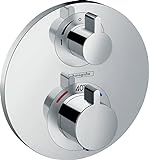 hansgrohe Ecostat S - Miscelatore termostatico incasso, Rubinetto termostatico con blocco di sicurezza (SafetyStop) a 40° C, Termostato quadrato, 2 utenze, cromo