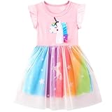 FILOWA Ragazza Vestito Unicorno Senza Maniche Bambina Abito Cavallo Stella Rosa Tulle Ricamo Belle Estate Cotone Casual Abiti Ragazze 5-6 Anni