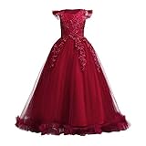 Vestito Elegante da Ragazza Bambini Bambina Fiore Ragazze Pizzo Principessa Lunghi Abiti per Festa Cerimonia Matrimonio Damigella D onore Sposa Battesimo Carnevale Cocktail Prom Borgogna 5-6 Anni