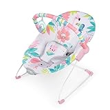 Bright Starts Baby Bouncer Soothing Vibrations Infant Seat - Removable Toy Bar, Nonslip Feet, 0-6 Months Up to 20 lbs (Flamingo Vibes, Pink )