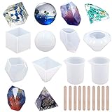 Eutenghao 18PCS DIY silicone resina colata stampi strumenti set include 6 resina colata stampi grandi stampi in silicone trasparente 2 tazza di misurazione 10 bastoncini in legno per fai