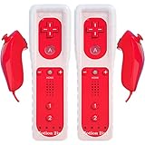 2 set di telecomandi di ricambio per Wii, TechKen Motion Plus integrato e Nunchuck (2 rossi)