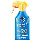 NIVEA SUN Maxi Crema Solare Spray Protect & Bronze FP 20 270 ml, Crema Solare 20 per Un abbronzatura Dorata, Intensa e Uniforme, Protezione Solare 20 in Pratico flacone in spray