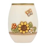 THUN - C2293H90 Linea Country - Vaso Fiori da Interno, Ceramica, Bianco con Fiori Multicolore e Farfalla, Grande 20.1 x 21.7 x 26.2 cm