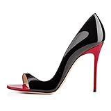 elashe - Scarpe da Donna - 12CM Peep Toe Sandali - Tacco a Spillo - Classiche Scarpe col Tacco Nero-Rosso EU38