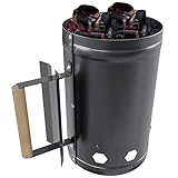 EGLEMTEK Ciminiera Starter Accenditore per Barbecue BBQ A Carbone con Impugnatura in Legno Antiscivolo Accendi Carbonella Bricchetti Diametro 17 Cm E Altezza 27 Cm Capienza 1,5 kg Colore Nero