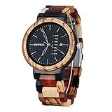 BEWELL W159A orologio da uomo in legno naturale quadrante rotondo con multi funzioni di visualizzazione della data e della settimana