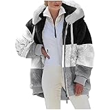 KHIRVWL Felpe con Cappuccio Donna Felpa in Pile Patchwork Manica Lunga Felpe Donna con Zip Autunno Invernale Felpa Pelosa Casual Giacca Teddy Outwear Caldo Cappotto Giacche Regalo Donne Ragazza