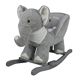 Victor l Elefantino a Dondolo per Bambini 18-36 Mesi Cavalcabile in Legno e Peluche con Suoni e Cintura di Sicurezza 61x32x52 cm (Elefante)