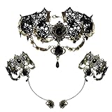 FDCGAS 3 PCS Collana Girocollo in Pizzo Steampunk Donna con Set di Braccialetti Punk Gotico Vintage Retro Slave Vampire Ciondolo Polsino Donne Nero