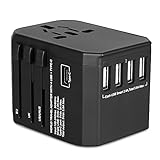 Evershop Presa Universale da Viaggio con 4 Porte USB 3.0 e 1 Interfaccia Type-C Adattore Adattatore per apparecchiature da 2000 W per AC da Parete Internazionale