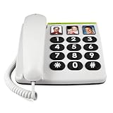 Doro PhoneEasy 331ph Telefono Fisso Casa per Anziani - Tasti Grandi - Volume Alto - LED Chiamate - 3 Tasti Chiamata Rapida con Foto - Compatibile Apparecchi Acustici (Bianco) [Versione Italiana]