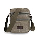 ZAICCI Borsa Uomo Tracolla in Tela, Borsello Vintage a Spalla con Multe Tasche a Zip (Verde Militare)