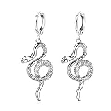 QEPOL Snake Huggie Earrings, 18k Gold Snake Charm Small Hoop Orecchini Snake Drop Ciondola Orecchini lunghi Punk Snake Stud Orecchini Gioielli animali per donna Uomo (Argento)