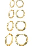 4 Paia Orecchini a Cerchio in Acciaio Inossidabile Piccoli Orecchini a Cerchio Cartilagineo Anelli per Labbra Naso per Uomini e Donne (8 mm, 10 mm, 12 mm, 14 mm, Oro)