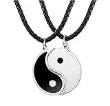 BESTEEL Gioielli 3MM in Pelle Ciondolo Tai Chi Collana per Uomo E Donna Catena Amicizia Yin Yang Coppia di Catena 56 + 5CM