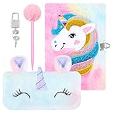 Eucomir Diario Segreto Bambina,A5 Unicorno in Peluche Set Include un Astuccio e una Penna, Regalo 5 6 7 8 9 10 11 12 Anni,Rosa