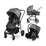 Bebeconfort Haze Trio Passeggino per bambini 0-4 anni, max 22 kg, Passeggino Leggero e Compatto, Seduta Convertibile in Navicella, Seggiolino Auto i-Size, Coprigambe e parapioggia, Tinted Stone