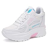 AONEGOLD Sneakers con Zeppa Donna Scarpe da Ginnastica Traspiranti Plateau Casual Moda Antiscivolo Sportive Fitness Scarpe con Tacco Nascosto Interno 7.5CM(Bianco Rosa,Taglia 38)