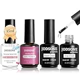 JODSONE 15ML x 4 Base e Top Coat Semipermanente, Disidratatore per Unghie Primer per Unghie, Scintilla Asciugatura Rapida Durevole, Adatto al fai da te in casa, Disegni per unghie, Regali perfetti