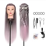 Testa per parrucchieri, DanseeMeibr Plus 26" 100% Capelli Sintetica Testina Parrucchiere Capelli Morbido Ombre Professionale Testa per Acconciature con Staffa+ DIY Accessori per Capelli