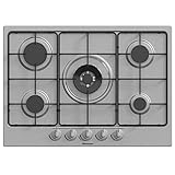 Hisense GM772XF Piano Cottura a Gas, 5 Zone di Cottura, Larghezza 70 cm, Bruciatore Wok Doppia Corona e Griglie smaltate, Accensione Integrata, Inox Anti Impronta ‎51x70,99x8,99 cm