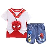 Taenzoess Tute Bambino Completo Bambini Tuta Ragazzi 2 Pezzi Set Maglietta Shirt Tops Pantaloncini Ragazzo Estate Vestiti Neonato Unisex Abiti Set Spiderman Outfits (White, 3-4 anni)