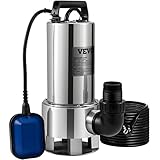 VEVOR Pompa Sommersa Elettrica da Drenaggio per Acqua Sporca 1300W da Giardino Laghi Pozzo, Elettropompa a Immersione per Acque Nere Scure 10A 1300W per Piscina, Pozzetto