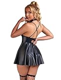 ohyeahlady Latex Vestito Donna Sexy Finta Pelle Taglie Forti Curvy Hot Abito Sexydonna Elegante Nero Miniabito Tubino Abiti Sexy Corto Abbigliamento da Discoteca Vestiti da Notte Clubwear (Nero,S)