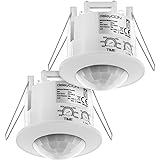 deleyCON 2x Infrarossi Rilevatore di Movimento Incassato Montaggio a Soffitto Interiore Controllo Della Luce Area di Lavoro a 360° Portata 6m Sensore di Luce Integrato Bianco