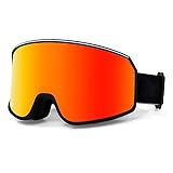 JINPXI Occhiali da sci REVO,Maschera occhiali da sci anti-fog,anti-appannamento, anti-UV, occhiali da snowboard specchio, sci Goggles UV400 per uomo donna adulti 16+ (rosso-nero)