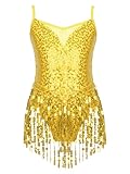 YiZYiF Vestito da Ballo Latino Americano Bambina con Paillettes Salsa Rumba Samba Jazz Hip Hop Tango Costume di Danza Competizione Prestazioni Dancewear Oro 9-10 Anni