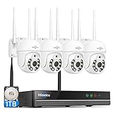 Hiseeu 5MP Kit Videosorveglianza Senza fili PTZ WiFi Esterno, 5MP NVR con 1TB HDD e 4X5MP PTZ Telecamera IP,Visione Notturna a Colori, Rilevamento del Movimento, Audio Bidirezionale,Remoto Vista