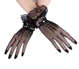 Frdelma Guanti da donna in pizzo, guanti in pizzo, guanti corti in pizzo a rete, guanti da sposa 1920, guanti da ballo, cocktail party Halloween Short Lace Gloves