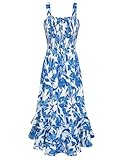 GRACE KARIN Donne Vestito Vintage a Vita Alta Elegante a Sera Eleganti Abito da Cocktail Spalline Sottili Bianco Fiori Blu M