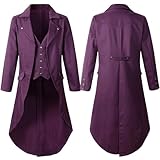 T-145 Cappotti Uniformi da Lavoro Viola per Uomo Inverno Autunno Manica Lunga Collo Alto Cardigan Vintage Gotico Rinascimento Contadino Giacca Steampunk Basic Trench Outfit Uomo 2023 YT XXL