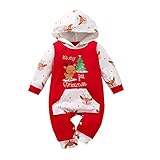 Loalirando Natale Pagliaccetto Neonato Invernale Body a Manica Lunga da Bambino Pagliaccetto con Cappuccio (Rosso, 0-3 Mesi)