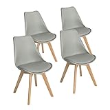 EGGREE - Set di 4 sedie da pranzo, stile rétro, con gambe in legno massello di faggio e imbottitura, colore: grigio