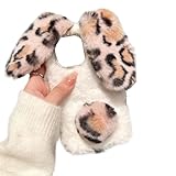 SEHEYA Cover Peluche per Samsung Galaxy S21 FE Vita Custodia Soffici Peloso Orecchie da Coniglio Morbido TPU Silicone Case,Stampa Leopardo Rosa