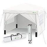 VOUNOT Gazebo 3x3m Pieghevole con 4 Parti Laterali, Gazebo da Giardino Tenda Padiglione Pop up con 4 Sacchi di Sabbia di Peso e Sacca di Trasporto, Colore Bianco