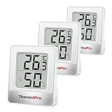 ThermoPro TP49-3 Piccolo Igrometro Digitale Termometro Interno Termometro Dell atmosfera Monitor di Temperatura e Umidometro per il Comfort Home Office Termometro di Rettile, 3 Pezzi