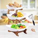 AOOGON Supporto per Cesto di Frutta in bambù a 3 Livelli, Supporto per Verdure e Pane per ripiano della Cucina, scaffale per Snack in Cucina Domestica e Ufficio