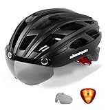 Shinmax Casco Bici con Luce di LED,Casco Bici Uomo Donna con Visiera Magnetica Staccabile Rimovibile Occhiali Casco MTB Ultraleggero Casco Bici Adulto Traspirante Caschi Bicicletta Ciclismo NR-096