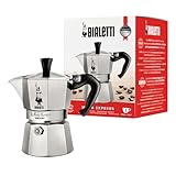 Bialetti Caffettiera Moka Express, Manico anti scottatura, Non adatta a induzione, 1 Tazze (60 ml), Alluminio