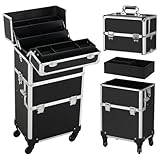 Yaheetech 3 in 1 Valigia Trolley Make Up da Trucco per Estetista Professionale Grande Beauty Case Porta Trucchi da Viaggio 36 x 24 x 78 cm Nero