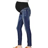 luoluoluo Jeans Donna,Jeggings Premaman - Jeans Premaman Slim Fit con Leggeri Difetti (Blu, XL)