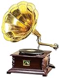 Grammofono con tromba in ottone HIS MASTER S VOICE riproduzione quadrato