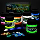 Roizefar Pittura fluorescente al buio, 6 colori x 30 ml, colori per tessuti, 3D impermeabili, luminosi, per pittura, decorazioni di Halloween, artigianato fai da te