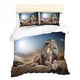 AYMAING Set Biancheria da Letto King Lion, Motivo Safari, Copripiumino 135 X 200 Cm, Federa 50 X 75 Cm, Microfibra